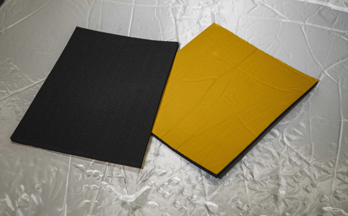 15mm flat foam fireproof soundproofing material, made in the UK to our specifications. This image shows the back adhesive layer of the product.