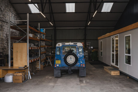 Land Rover Defender being worked on in our workshop